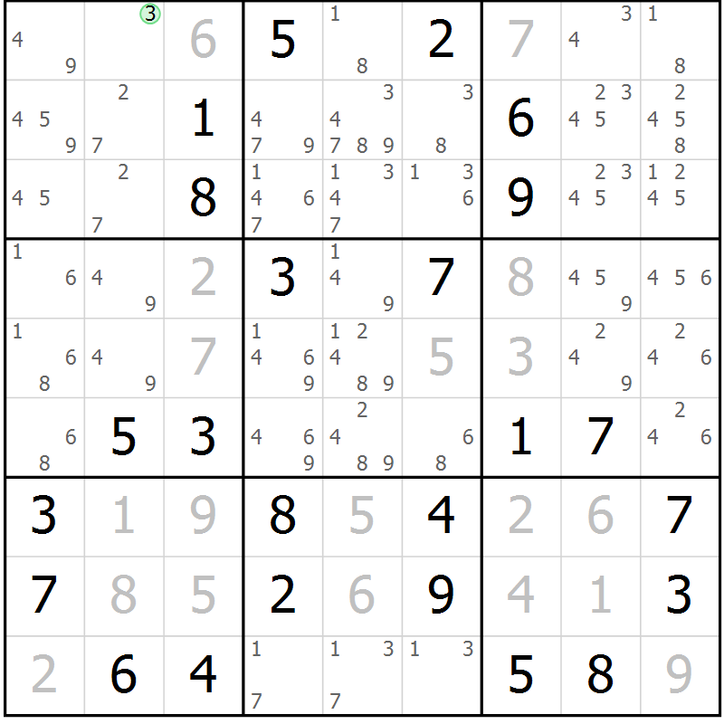 Position des candidats pour la solution de la Gr 11 page 14 du magazine de sudoku Maestro n° 102