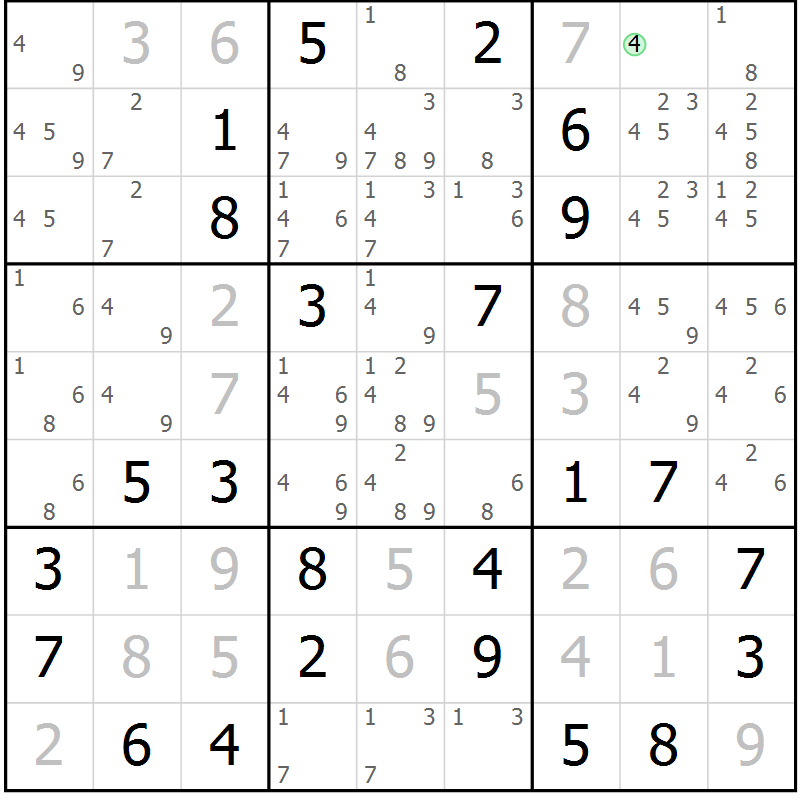 Position des candidats pour la solution de la Gr 11 page 14 du magazine de sudoku Maestro n° 102