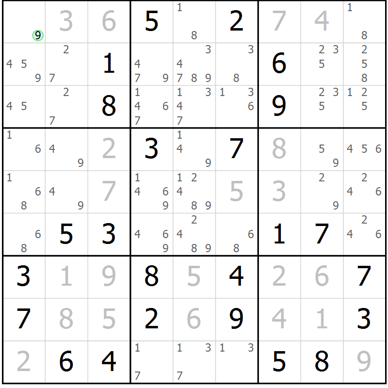 Position des candidats pour la solution de la Gr 11 page 14 du magazine de sudoku Maestro n° 102