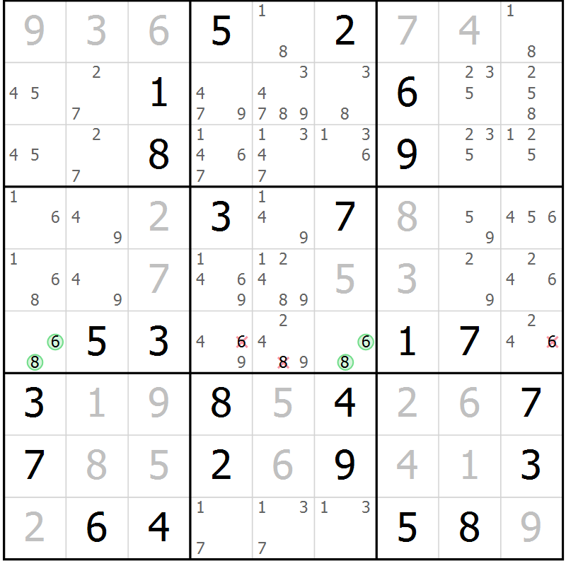 Position des candidats pour la solution de la Gr 11 page 14 du magazine de sudoku Maestro n° 102