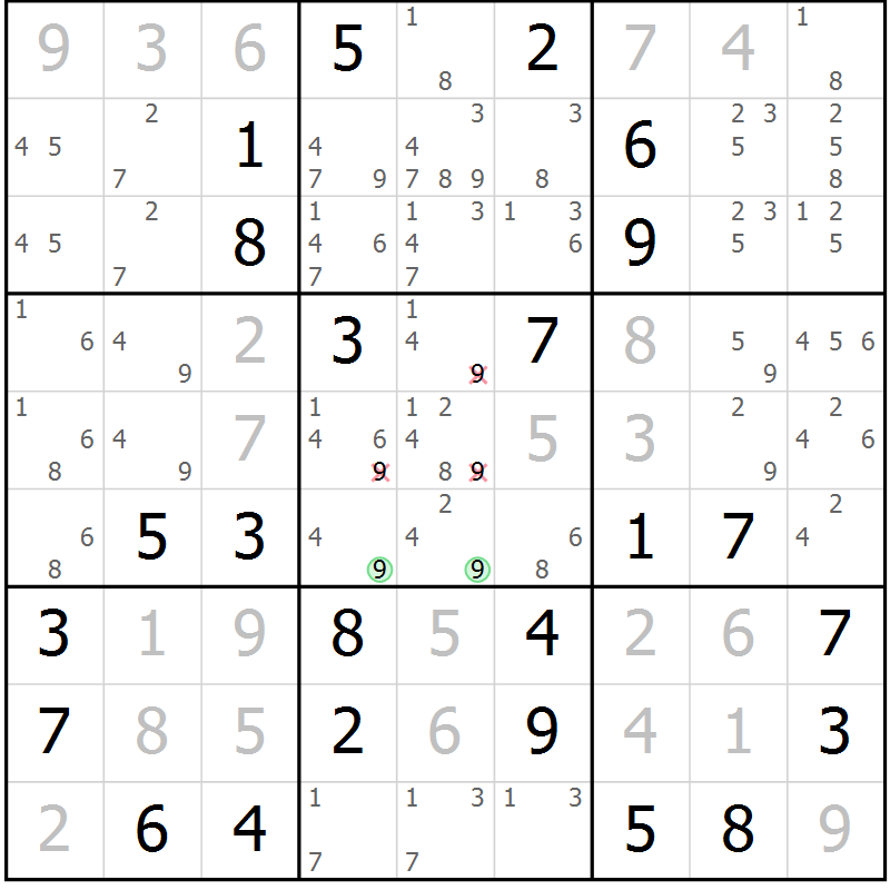 Position des candidats pour la solution de la Gr 11 page 14 du magazine de sudoku Maestro n° 102