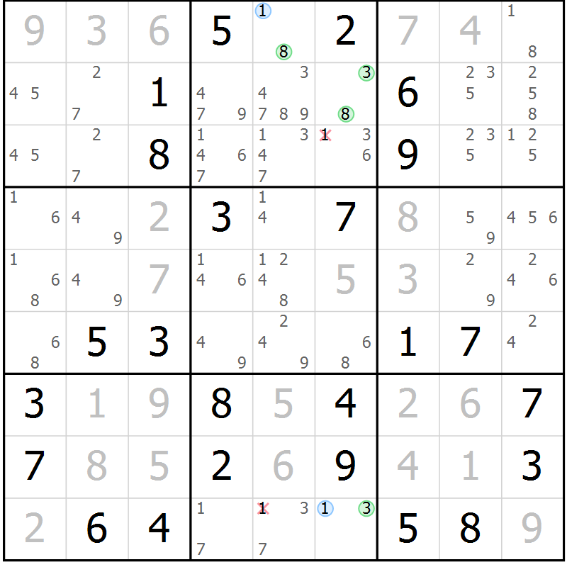 Position des candidats pour la solution de la Gr 11 page 14 du magazine de sudoku Maestro n° 102