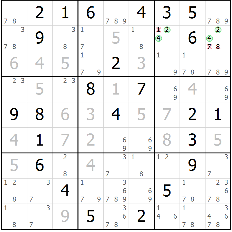 Position des candidats pour la solution de la Gr 12 page 15 du magazine de sudoku Maestro n° 102