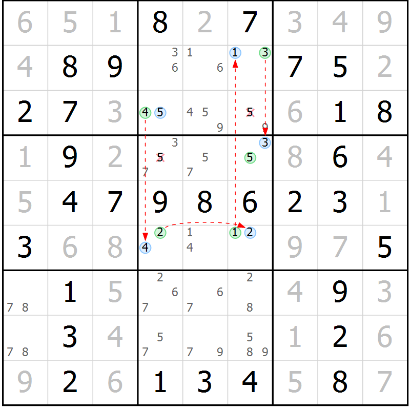 Position des candidats pour la solution de la Gr 13 page 16 du magazine de sudoku Maestro n° 102