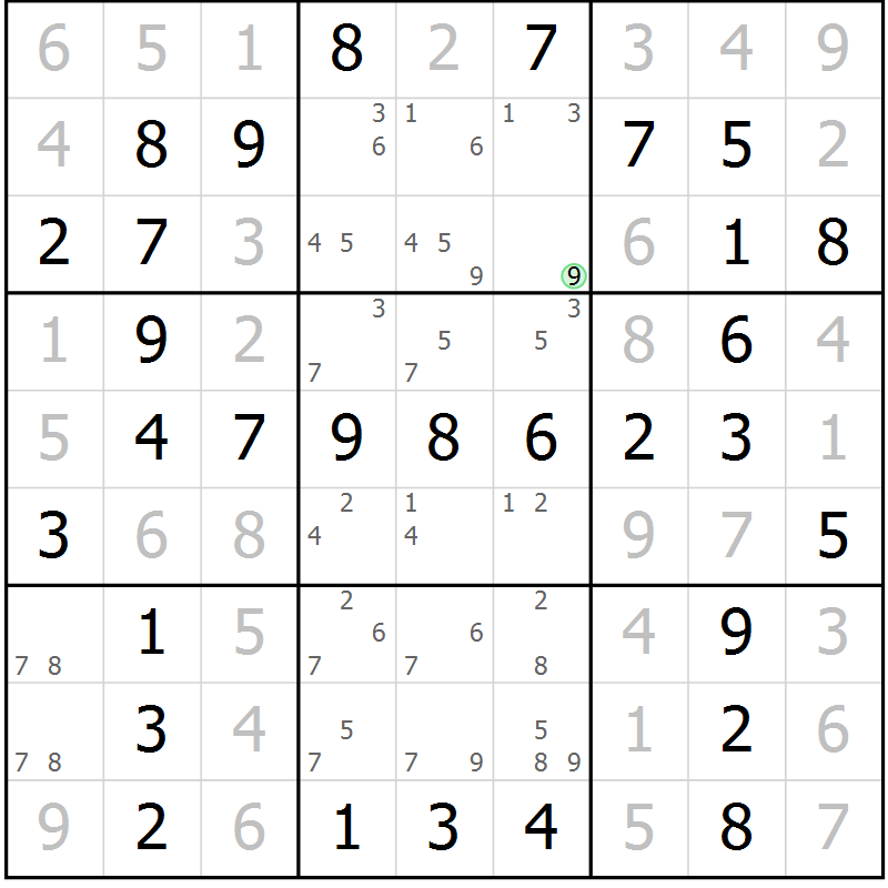 Position des candidats pour la solution de la Gr 13 page 16 du magazine de sudoku Maestro n° 102