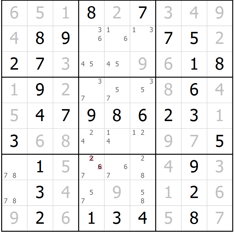 Position des candidats pour la solution de la Gr 13 page 16 du magazine de sudoku Maestro n° 102