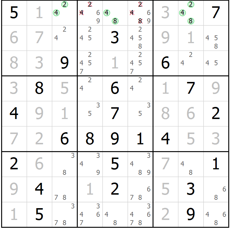 Position des candidats pour la solution de la Gr 14 page 17 du magazine de sudoku Maestro n° 102