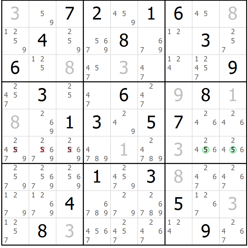 Position des candidats pour la solution de la Gr 15 page 18 du magazine de sudoku Maestro n° 102