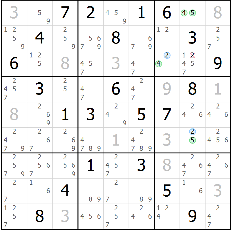 Position des candidats pour la solution de la Gr 15 page 18 du magazine de sudoku Maestro n° 102