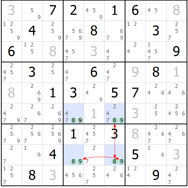 Position des candidats pour la solution de la Gr 15 page 18 du magazine de sudoku Maestro n° 102