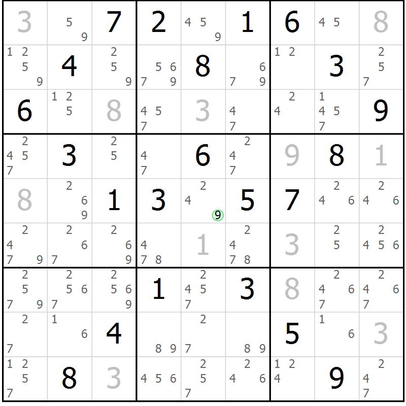 Position des candidats pour la solution de la Gr 15 page 18 du magazine de sudoku Maestro n° 102