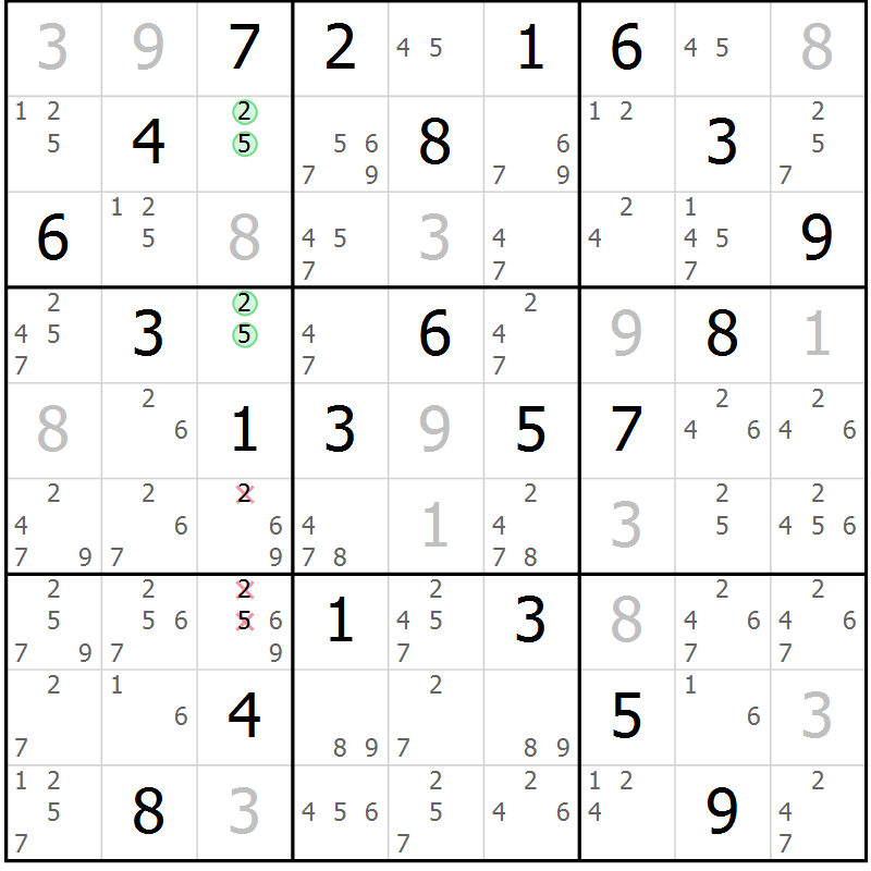 Position des candidats pour la solution de la Gr 15 page 18 du magazine de sudoku Maestro n° 102