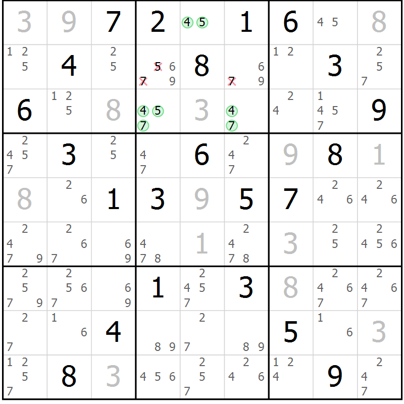 Position des candidats pour la solution de la Gr 15 page 18 du magazine de sudoku Maestro n° 102