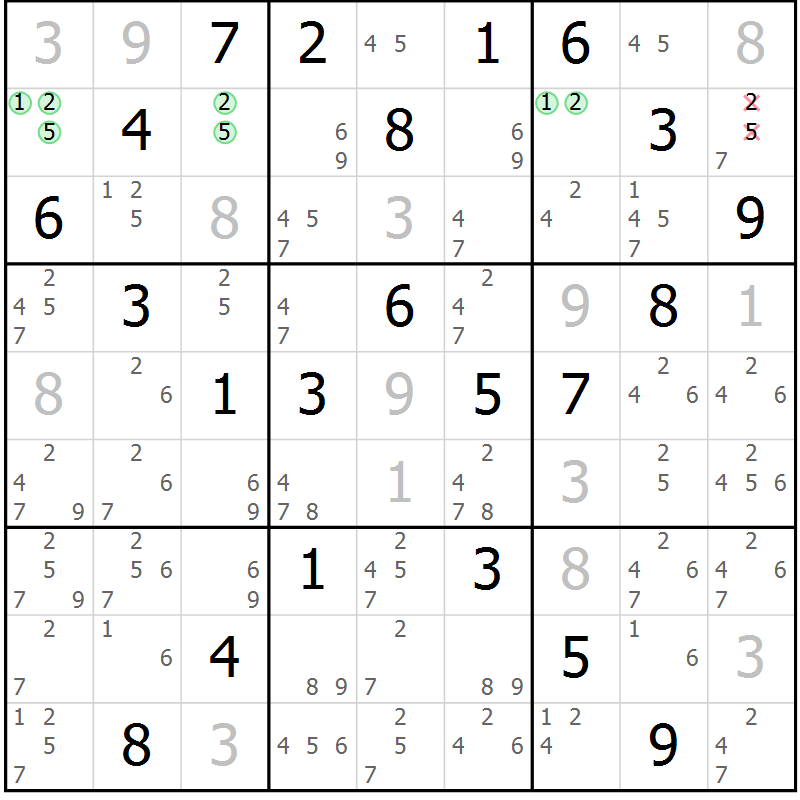 Position des candidats pour la solution de la Gr 15 page 18 du magazine de sudoku Maestro n° 102