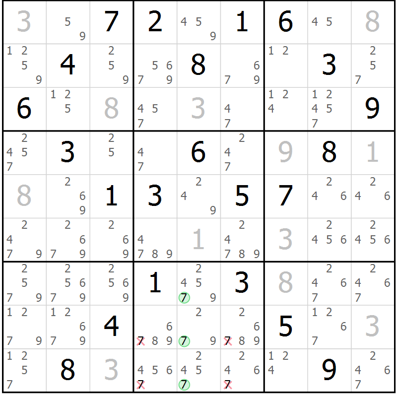 Position des candidats pour la solution de la Gr 15 page 18 du magazine de sudoku Maestro n° 102