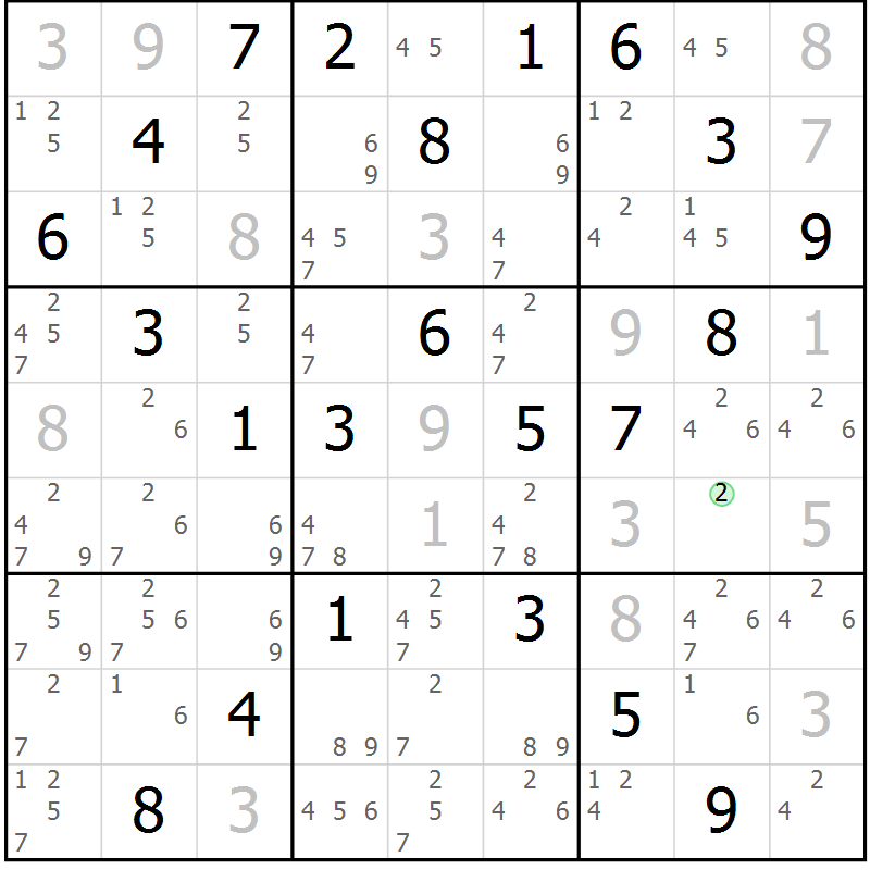Position des candidats pour la solution de la Gr 15 page 18 du magazine de sudoku Maestro n° 102