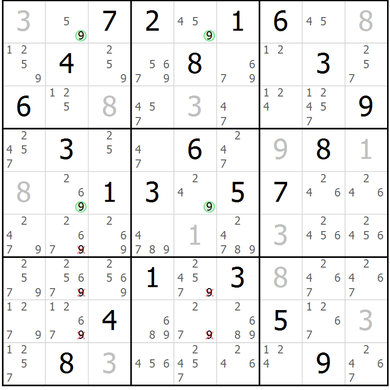 Position des candidats pour la solution de la Gr 15 page 18 du magazine de sudoku Maestro n° 102