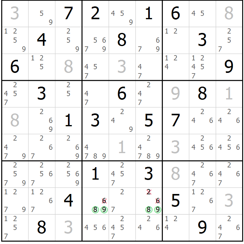 Position des candidats pour la solution de la Gr 15 page 18 du magazine de sudoku Maestro n° 102