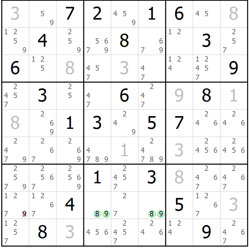 Position des candidats pour la solution de la Gr 15 page 18 du magazine de sudoku Maestro n° 102