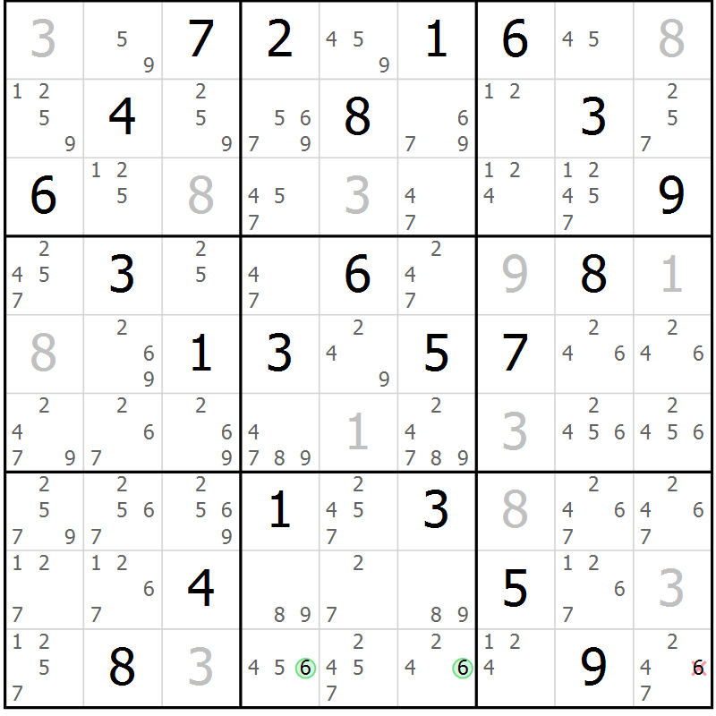 Position des candidats pour la solution de la Gr 15 page 18 du magazine de sudoku Maestro n° 102