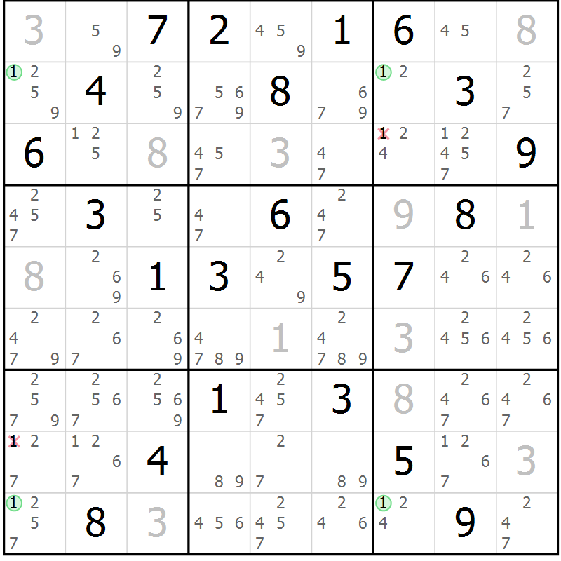 Position des candidats pour la solution de la Gr 15 page 18 du magazine de sudoku Maestro n° 102