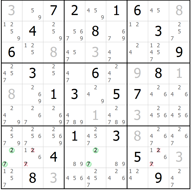 Position des candidats pour la solution de la Gr 15 page 18 du magazine de sudoku Maestro n° 102