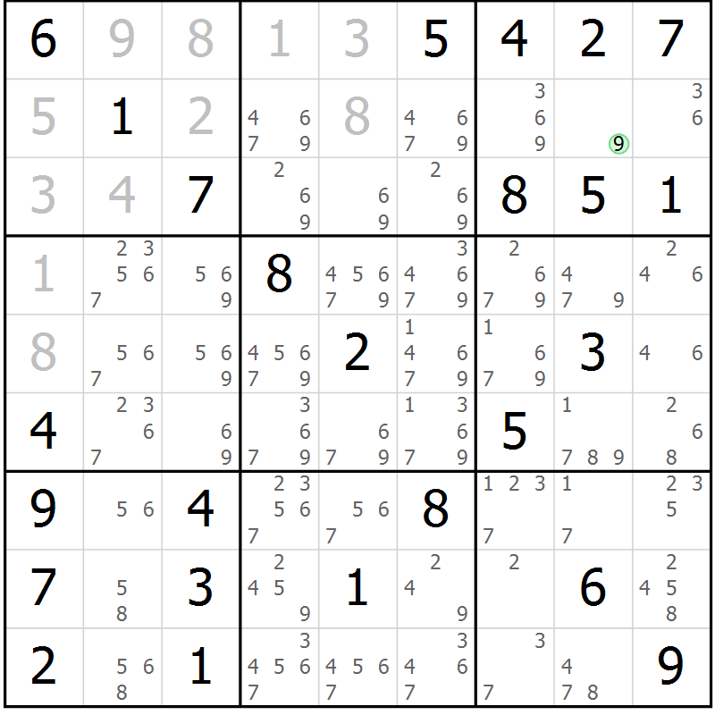 Position des candidats pour la solution de la Gr 16 page 19 du magazine de sudoku Maestro n° 102