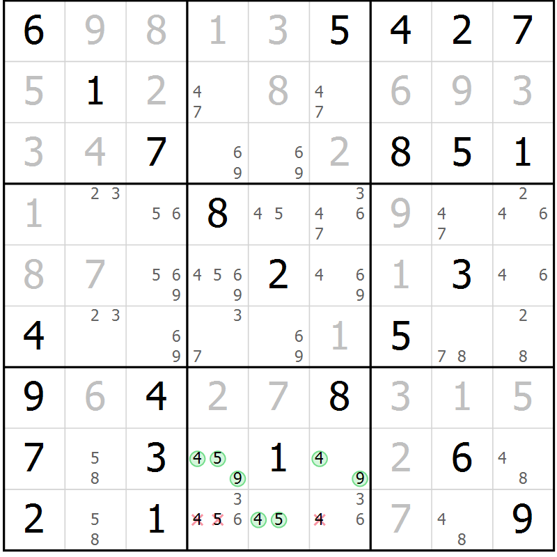 Position des candidats pour la solution de la Gr 16 page 19 du magazine de sudoku Maestro n° 102