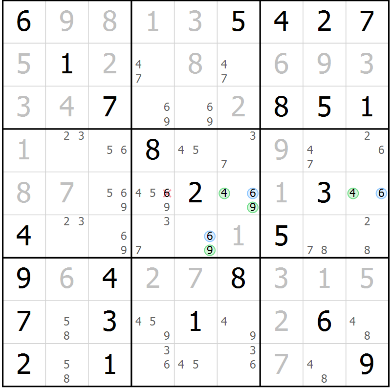 Position des candidats pour la solution de la Gr 16 page 19 du magazine de sudoku Maestro n° 102