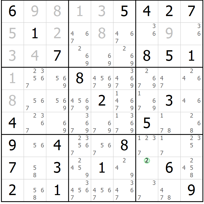 Position des candidats pour la solution de la Gr 16 page 19 du magazine de sudoku Maestro n° 102