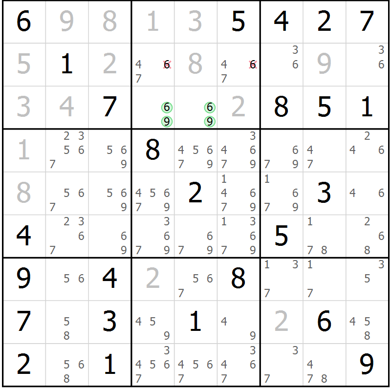 Position des candidats pour la solution de la Gr 16 page 19 du magazine de sudoku Maestro n° 102