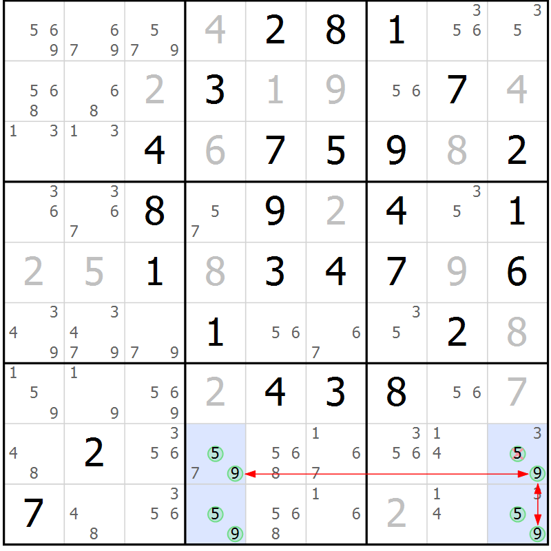 Position des candidats pour la solution de la Gr 17 page 20 du magazine de sudoku Maestro n° 102