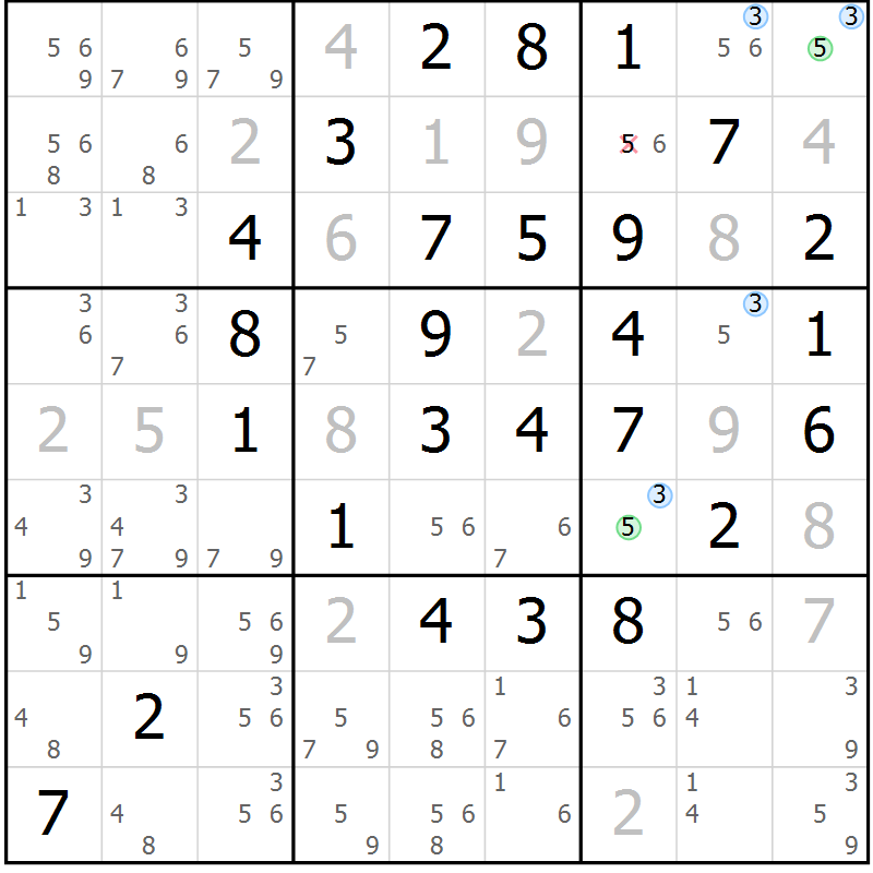 Position des candidats pour la solution de la Gr 17 page 20 du magazine de sudoku Maestro n° 102