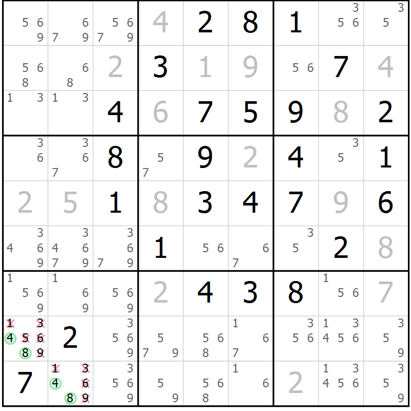 Position des candidats pour la solution de la Gr 17 page 20 du magazine de sudoku Maestro n° 102
