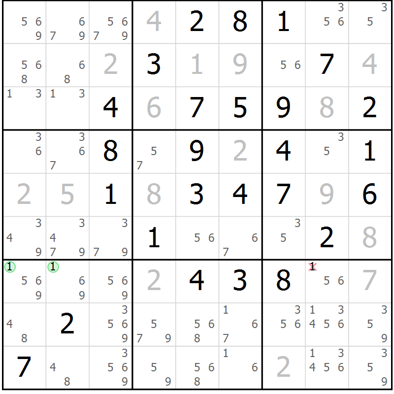 Position des candidats pour la solution de la Gr 17 page 20 du magazine de sudoku Maestro n° 102
