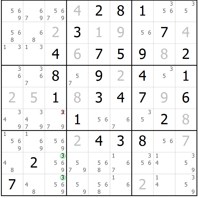 Position des candidats pour la solution de la Gr 17 page 20 du magazine de sudoku Maestro n° 102