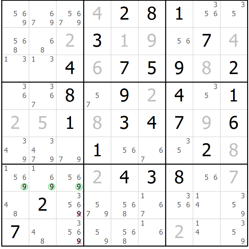 Position des candidats pour la solution de la Gr 17 page 20 du magazine de sudoku Maestro n° 102