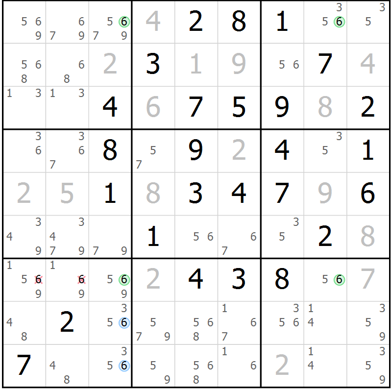Position des candidats pour la solution de la Gr 17 page 20 du magazine de sudoku Maestro n° 102
