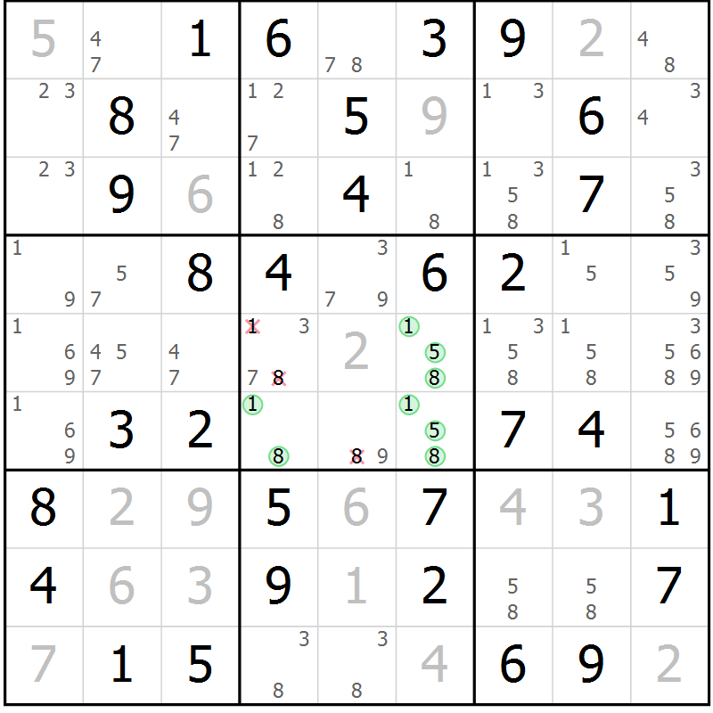 Position des candidats pour la solution de la Gr 18 page 21 du magazine de sudoku Maestro n° 102