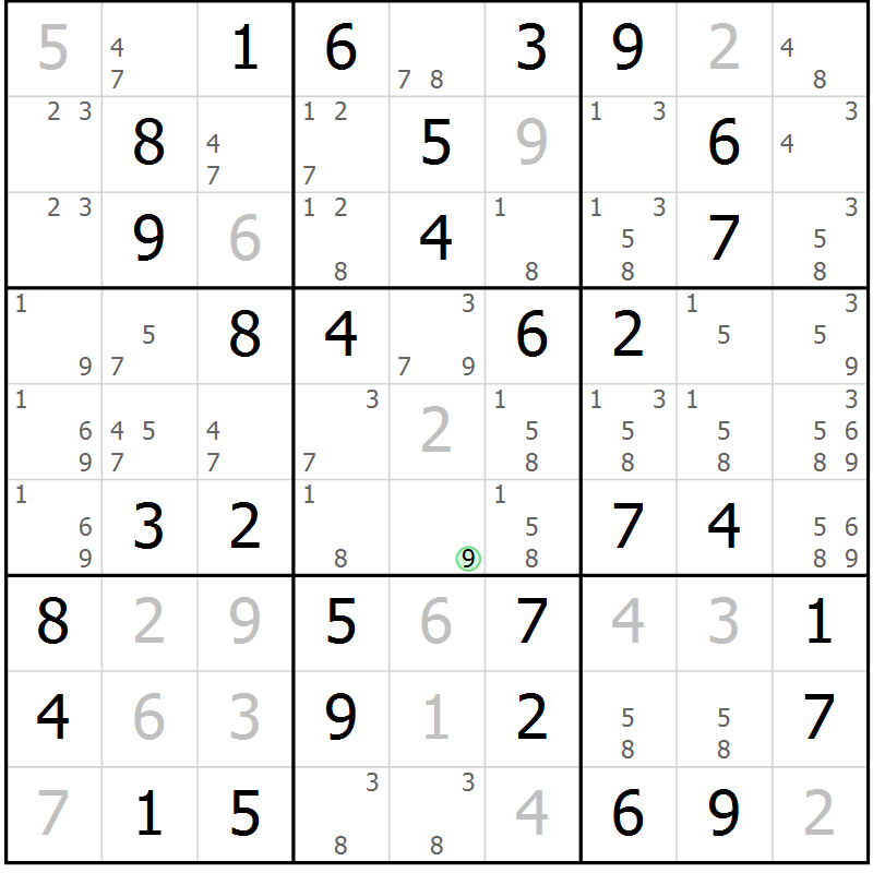 Position des candidats pour la solution de la Gr 18 page 21 du magazine de sudoku Maestro n° 102