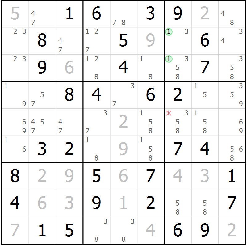 Position des candidats pour la solution de la Gr 18 page 21 du magazine de sudoku Maestro n° 102