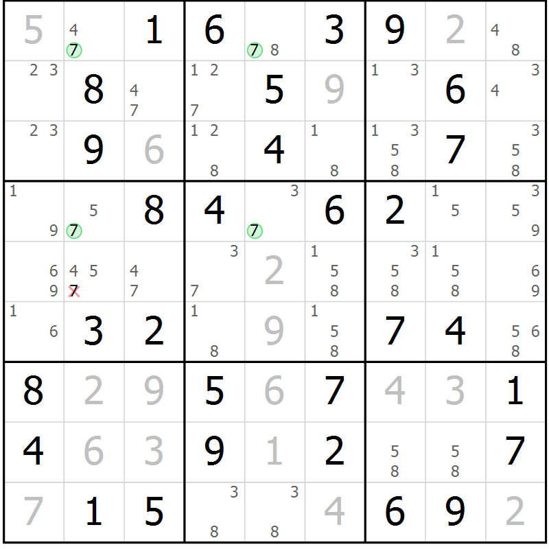 Position des candidats pour la solution de la Gr 18 page 21 du magazine de sudoku Maestro n° 102