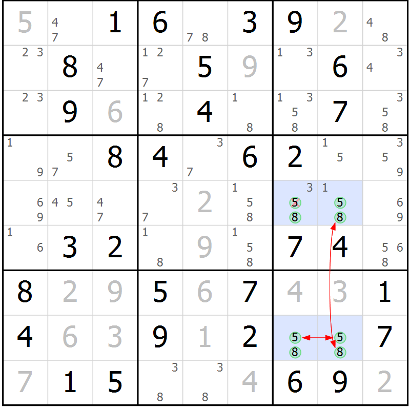 Position des candidats pour la solution de la Gr 18 page 21 du magazine de sudoku Maestro n° 102