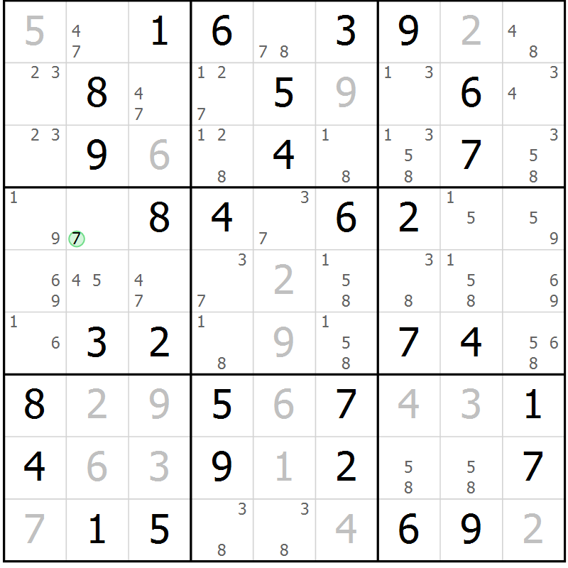 Position des candidats pour la solution de la Gr 18 page 21 du magazine de sudoku Maestro n° 102