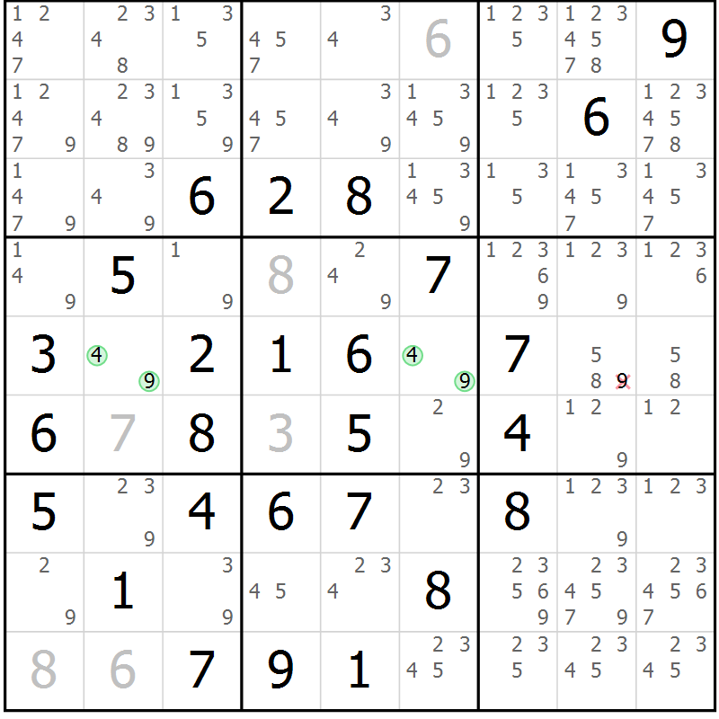 Position des candidats pour la solution de la Gr 19 page 22 du magazine de sudoku Maestro n° 102