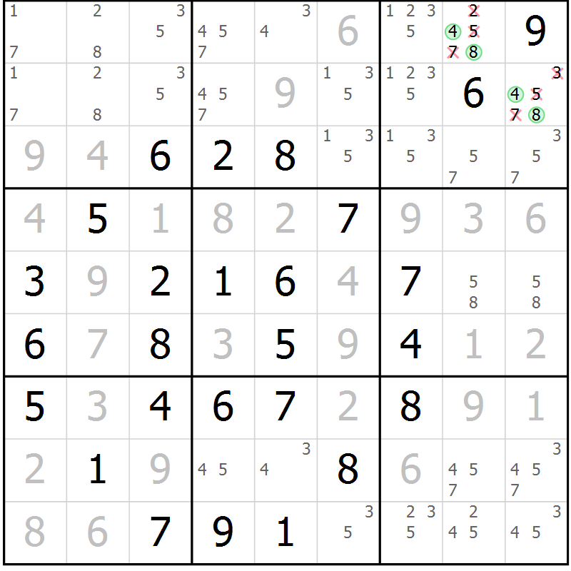 Position des candidats pour la solution de la Gr 19 page 22 du magazine de sudoku Maestro n° 102