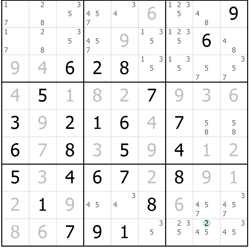 Position des candidats pour la solution de la Gr 19 page 22 du magazine de sudoku Maestro n° 102