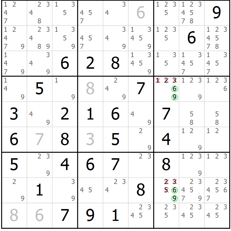 Position des candidats pour la solution de la Gr 19 page 22 du magazine de sudoku Maestro n° 102