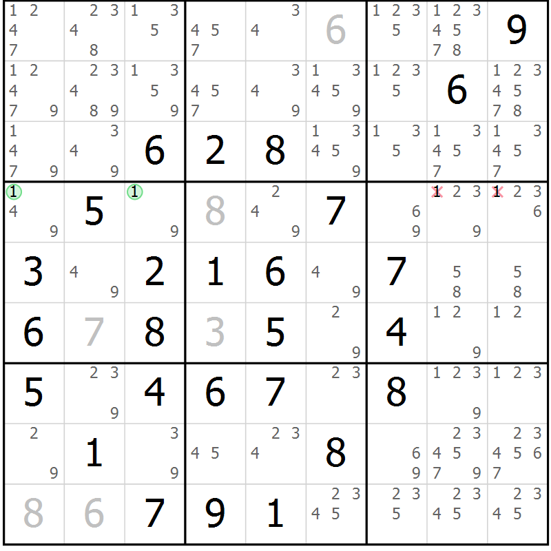 Position des candidats pour la solution de la Gr 19 page 22 du magazine de sudoku Maestro n° 102
