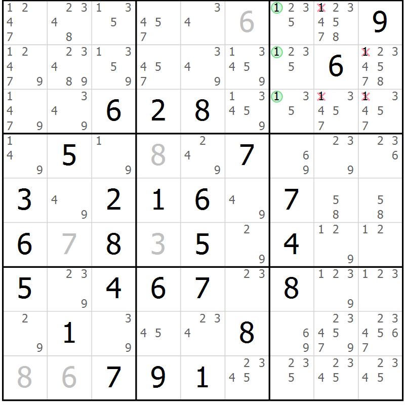 Position des candidats pour la solution de la Gr 19 page 22 du magazine de sudoku Maestro n° 102